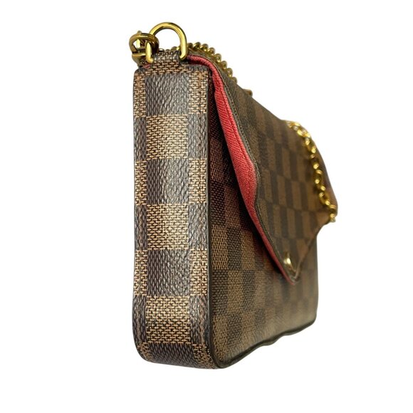 LOUIS VUITTON Damier Ebene Felicie Bag 3 Piece Red Pouchette Shoulder Full Set - Picture 16 of 16